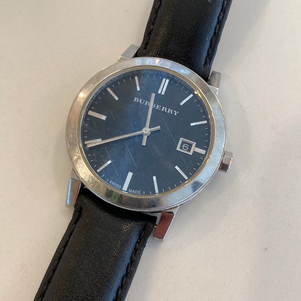 Burberry Men's Watch with Black Dial and Silver Case